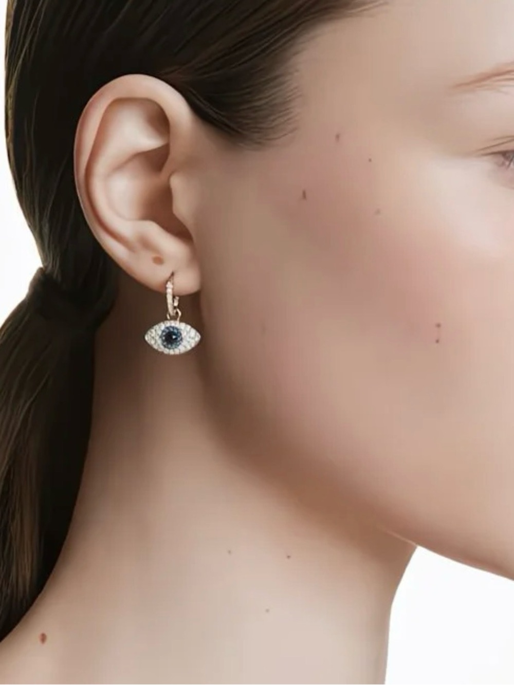 Gold Evil Eye Drop Earrings with Blue Center